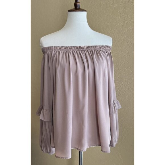 TCEC Womens Mauve Chiffon Lyric Bishop Sleeve Off-the-Shoulder Blouse Top Size M - Picture 1 of 12